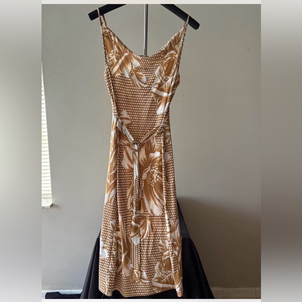 Vintage Elegant Brown and White Floral Dress - Picture 1 of 3